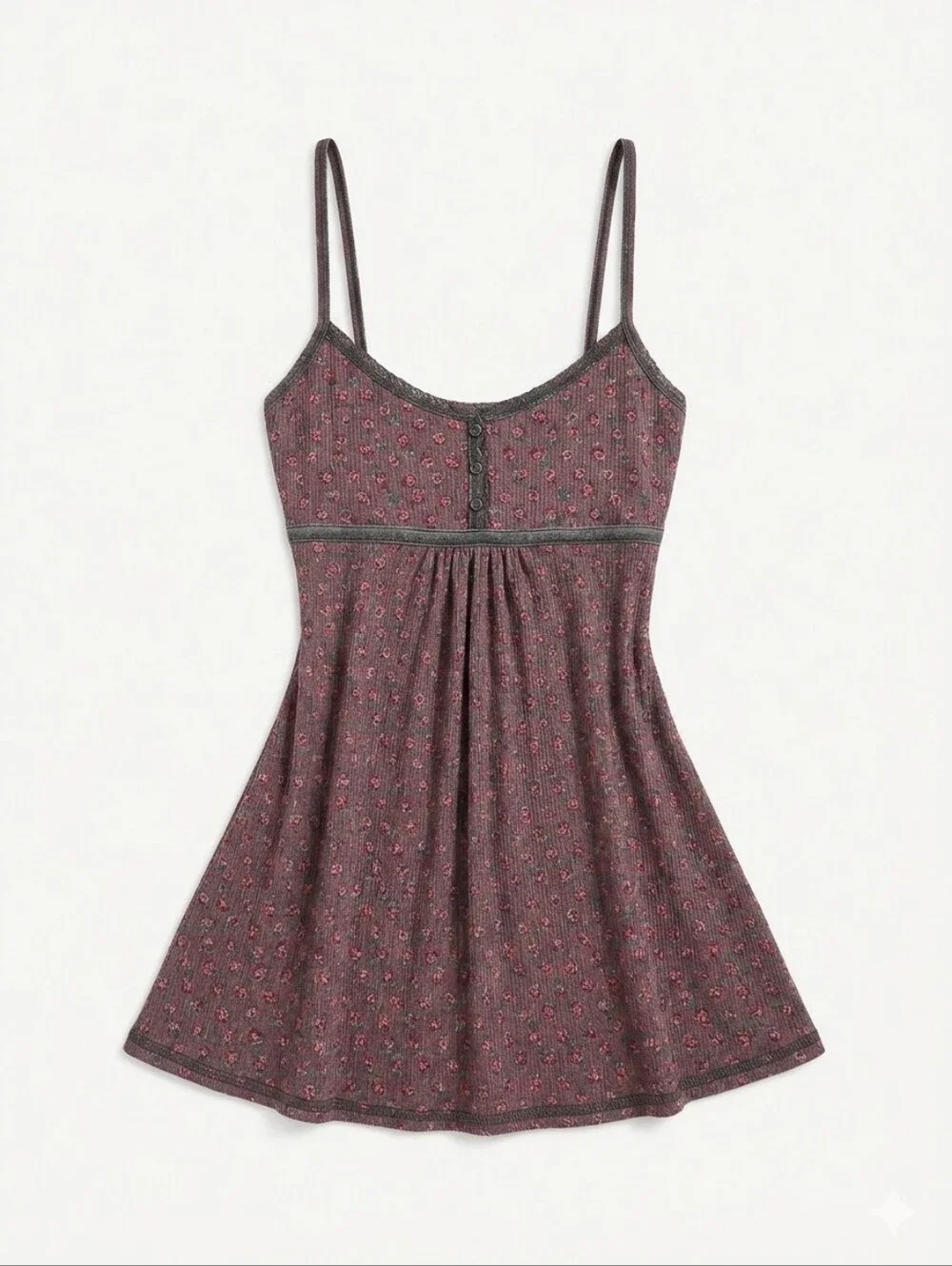 Y2K Mossimo Babydoll Cami Top Floral Micro Print Velvet Ribbon Trim Coquette